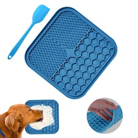 Slow Feeding Silicone Licking Mat with Spatula for Dogs and Cats. Non-Toxic Outdoor Fun Travel Training Calming Anxiety Boredom Relief Suitable for Mixed Healthy Food -Blue Color