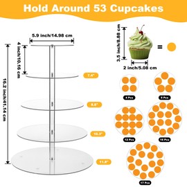 5 Tier Round Cupcake Stand for 50 Cupcakes, Acrylic Clear Cupcake Display Stand, Cupcakes Holder Stands for Birthday Party Baby Shower