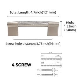 BUKOBYHE 10 Pack 3.75Inch Brushed Satin Nickel Kitchen Cabinet Handles Knurled Cabinet Pulls Drawer Pulls Kitchen Hardware