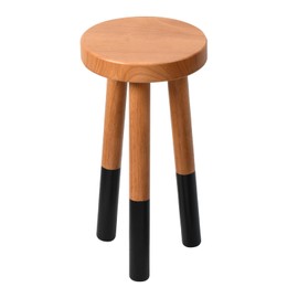 JOLLYMER Rubber Wood 9" Round Plant Stand |Dip Dyed Black Accent Stool |Small Drinking Table |Side Table(18" H)