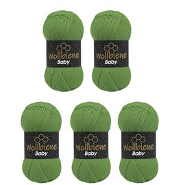 5 x 100 g Wollbiene Baby Best Plain Knitting Wool, Anti-Pilling Knitting Wool, Crochet Wool (Green 31)