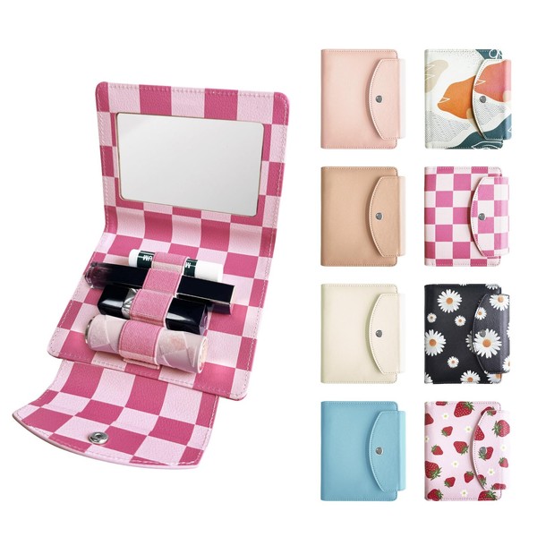 LAOTANGJIA PU Lipstick Case Holder with Mirror Holds 4pcs of