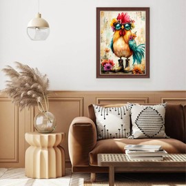 Lxmsja Chicken Diamond Art Kits for Adults, Flowers DIY Full Drill Diamond Painting Kits for Beginners, 5D Gem Art Crafts for Adults, Home Wall Decor 12x16 inch