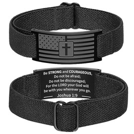 Mikovivi American Flag Cross Bracelet, Black Elastic Strap Bible Verse Christian Bracelets Patriotic Military Jewelry Gifts for Men Teenager Boys