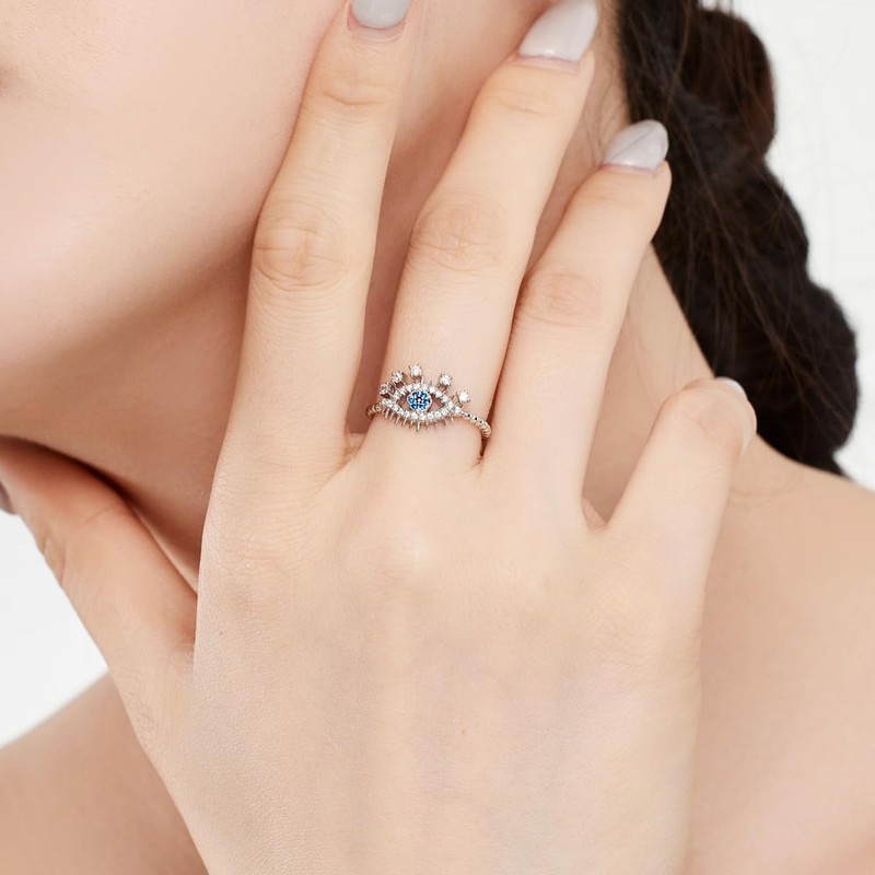 Evil Eye Adjustable Ring 925 Sterling Silver Evil Eye Open