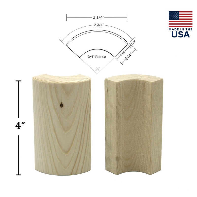 Pine Outside Radius Corner Base Block Bullnose, 3/4" x 2