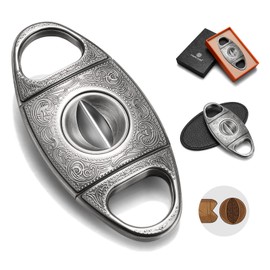 CIGARLOONG Cigar Cutter Stainless Steel Silver Bronze Engraved V Cut Blade Cigar Cutter