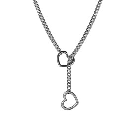 Heart O Ring Slip Chain Choker Necklace for Women Stainless Steel Cuban Chain Heart Y-shape Necklace Punk Rock Collar Necklace Adjustable Lariat Y Necklace for Men (Black)
