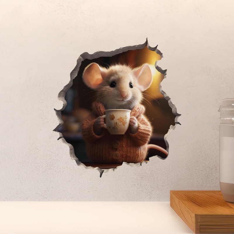 Coffee Lover Mouse Wall Hole Decal - Mouse Wall Sticker