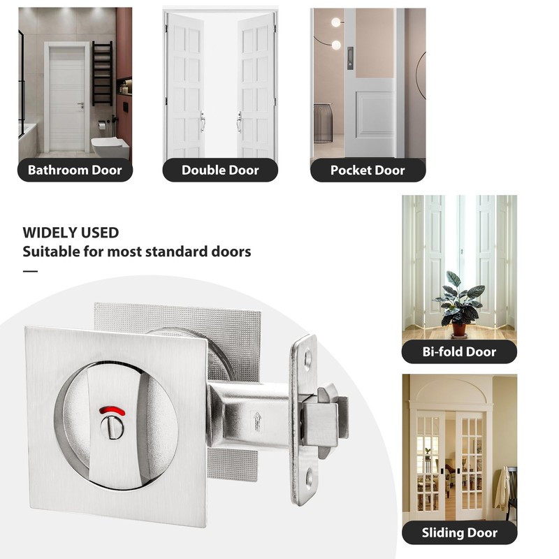 Malimali Pocket Door Lock, Brushed Steel Pocket Door Hardware Square