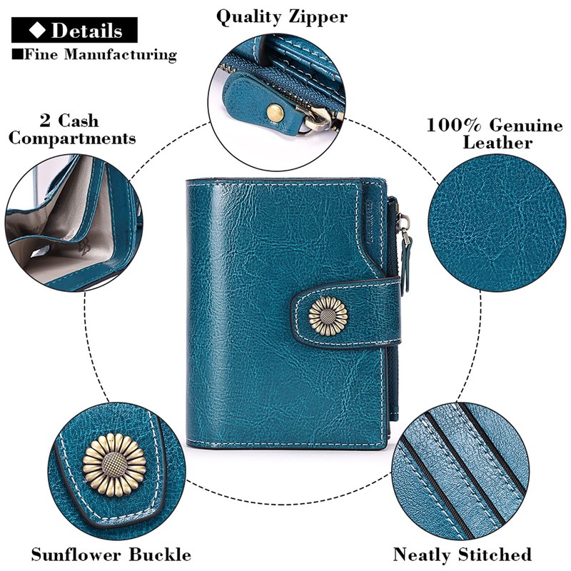 SENDEFN Small Women Wallet Genuine Leather RFID Blocking Bifold Small