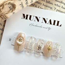 [Christmas] Shine Snowball Nail Tips - Round / [크리스마스]샤인스노우볼 네일팁 - 라운드