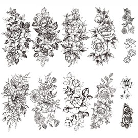 Yesallwas Tattoo Stickers, Flowers, Black, Roses, Set of 12, Tattoo Stickers, Realistic Waterproof, Long Lasting, Tattoo Stickers, Body Seal, Men and Women, Black Rose Flower temporary tattoos 4.5 x