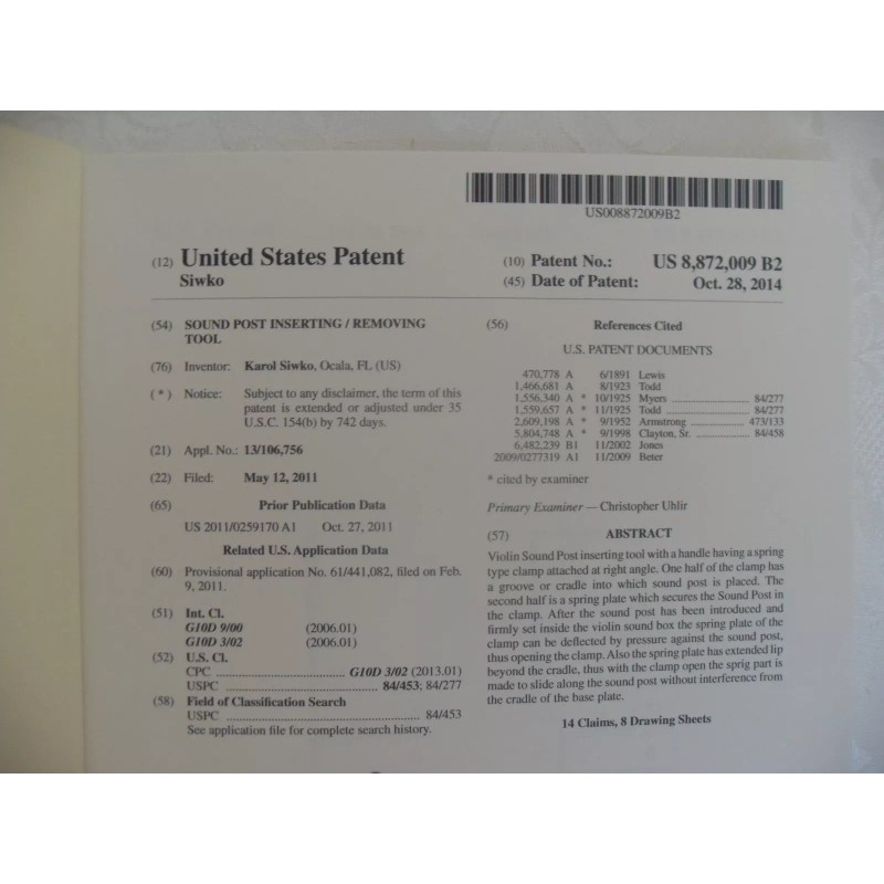 K&KS Electronics *SOUND POST SETTER INSERTER REMOVER FOR CELLO MODEL