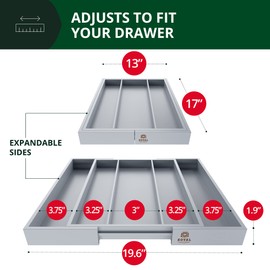 ROYAL CRAFT WOOD Luxury Bamboo Kitchen Drawer Organizer - Silverware Organizer - Utensil Holder and Cutlery Tray with Grooved Drawer Dividers for Flatware and Kitchen Utensils (5 Slot, Gray)