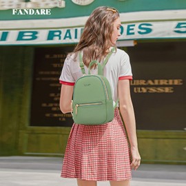 FANDARE Mini Backpack Women's Fashion Backpacks Small Crossbody Bags Travel Shoulder Bags Handbag Girls School Daypacks Waterproof PU Leather Green
