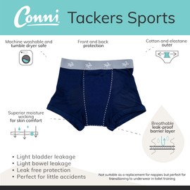 Conni Kids Tackers Sport Washable Pull Up Boxer Pants for Potty Training and Youth Incontinence, Navy, Size 6-8