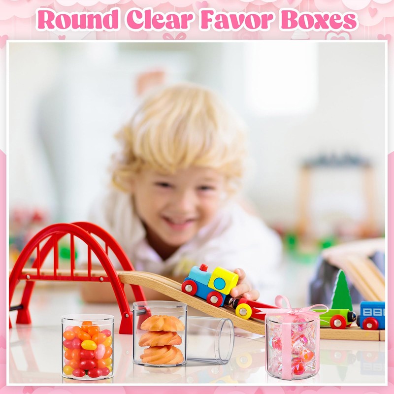 Taiyin 50 Pcs Plastic Acrylic Circle Box with Lid Clear