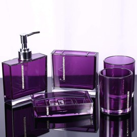 Bathroom Accessory Set,5 Pcs/Set Acrylic Brush Holder/Emulsion Bottle/Soap Dish/Gargle Cup for Home Hotel (Purple)