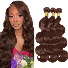Raivide Dark Brown Color #4 Body Wave Human Hair Bundles 16 16 16 Inch Peruvian Color #4 Chocolate Brown Body Wave Bundles Human Hair