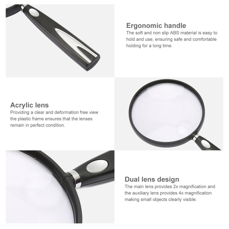 Handheld Magnifying Glass 2X 4X Handheld Reading Magnifier Skid Resistance
