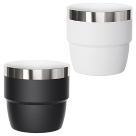 Cafezi 4 oz Espresso/Coffee Cup, Ceramic-Lined 18/8 Stainless Steel, Double-Wall Vacuum Insulated, Stackable, Dishwasher Safe, Fits Most Espresso Machines (Black & White, 2 Pack)