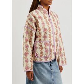 Floral Quilted Jacket for Women Cropped Lightweight Puffer Cardigan Coat Open Front Padded Outwear