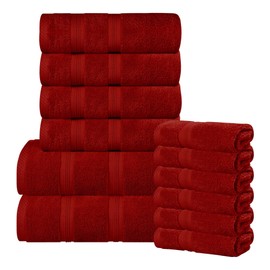 Superior 12-Piece Cotton Towel Set, Soft Plush Essential Towels for Bathroom Decor, Shower, Gym, Spa, Salon, Resort, Airbnb, Includes 4 Hand, 6 Face, and 2 Bath Towels, Smart Dry Collection, Crimson