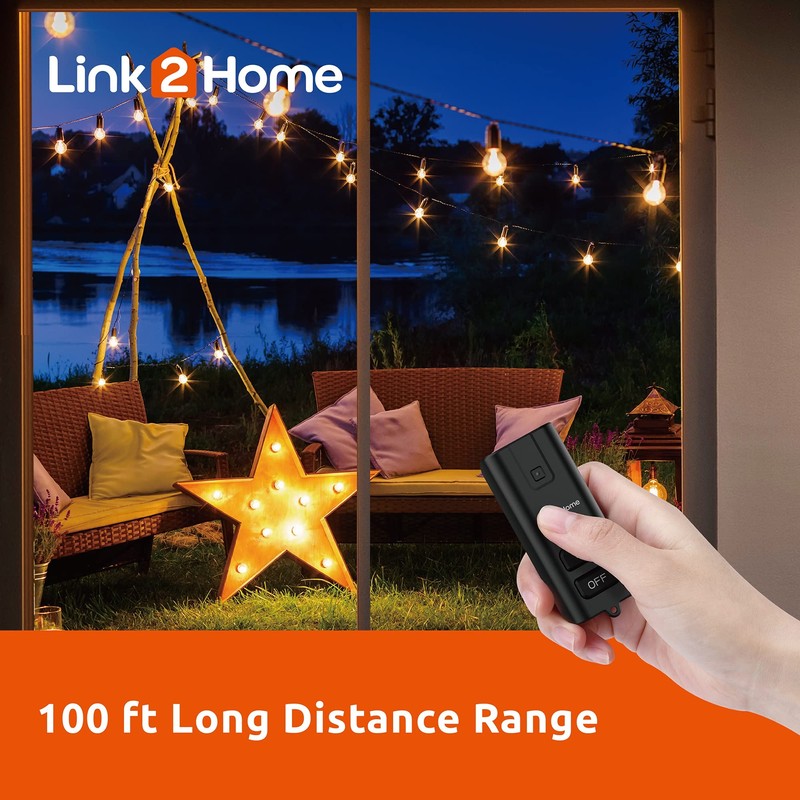 Link2Home Outdoor Weatherproof Wireless Remote Control Double Outlets, Dusk to