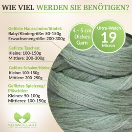 MeriWoolArt® 100% XXL Merino Wool - 19 Micron Soft, Thick Wool - Felting Wool for Dry Felting, Wet Felting - DIY Blanket, Baby Wool, Arm Knitting - Fluffy Wool for Knitting & Crochet