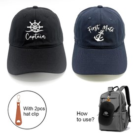 Captain and First Mate - Juego de 2 gorras de béisbol marinero para hombres y mujeres, señor y señora, esposo y esposa (negro y azul marino)