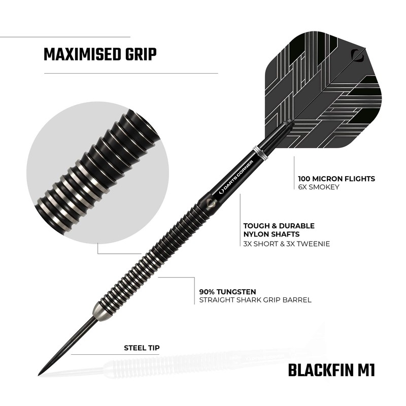 Darts Corner D0789 BlackFin | 22g Darts Set with Premium
