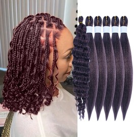Lbsiwi Dark Burgundy Braiding Hair Boho Braids 16in Pre Stretched Curly Deep Wave Bohemian Braiding Hair Ez Braid Synthetic Knotless Extensions Hairs (#99J)