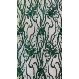 New Creations Fabric & Foam Inc Hunter Green Vine Floral Beaded Lace/Sequin Embroider Lace Fabric-By the Yard