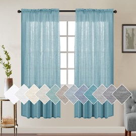 Cortinas de lino turquoize para recámara, paneles de lino, tela casual, con textura, mezcla de lino de privacidad, cortinas de tratamiento de ventana para sala de estar, 2 paneles, ancho 52 x largo