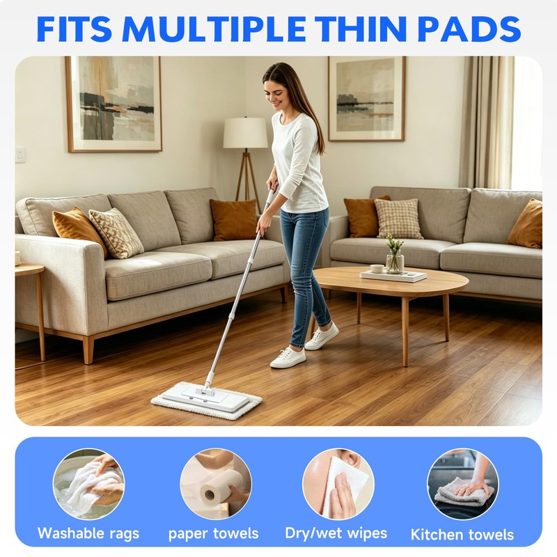 New 2-in-1 Push Clamp Lazy Mop – Hands Free Flat
