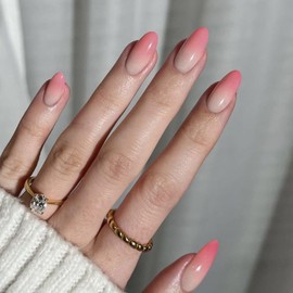 Modelones Pink Ombre Press on Nails Almond, Fall Halloween Short Fake Nails, Nail Kit with Nail Glue Adhesive Tabs Mini Nail File, Nails Press Ons 32Pcs 16 Sizes, Women Girl Gift