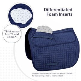 Harrison Howard Diamond Quilted Dressage Saddle Pad Adjustable with 4 Pockets and Foam Inserts with Differentiated Thickness Horse Riding Pad with Added Cushioning and Comfort Navy