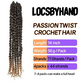 LOCSBYHAND 14 Inch Short Pre-looped/twisted Passion Twist Crochet Hair 4 Packs for Mixed-color Using (4 Packs, T27/Ombre Honey Blonde)