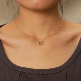 LOVECOM Cute Butterfly Necklaces for Women 14K Gold Plated Blue Enamel Butterfly Insect Choker Pendant Necklace 925 Sterling Silver CZ Charm Chain Necklace Jewelry Birthday Gifts to Daughter (Gold)