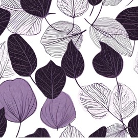 White Purple Leaf Wallpaper Peel and Stick Floral Contact Paper Leaves Wall Paper 17.4" x 118" Waterproof Self-Adhesive Wall Covering for Bedroom Countertop Desk Cabinets Decor Renter Friendly