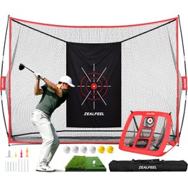 ZEALFEEL Golf Net, 10x7ft Practice Net with Chipping Net, Foldable Mat, Silk Target, 8 Tees, 6 Balls, Carry Bag, Golf Hiting Nets for Backyard Driving Chipping Indoor Outdoor Use