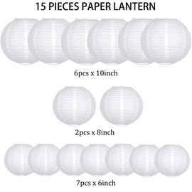 KAXIXI Paper Lanterns Decorative, White Round Hanging Paper Lantern Decorations for Wedding Engagement Bridal Baby Shower Birthday Party Supplies, 15Pcs