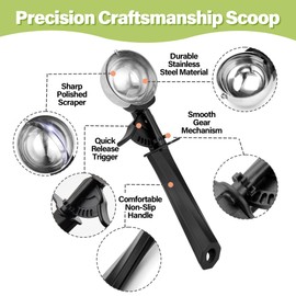 Ice Cream Scoop, 3.8 tbsp Stainless Steel Cookie Scoop 56 ml, Ice Cream Spoon with Easy Trigger, Kitchen Scoop for Ice Cream, Cookie, Mashed Potato, Meatballs, Melon Balls, Scoop Size 60mm