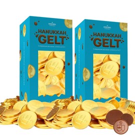 The Dreidel Company 2-Pounds Hanukkah Coins, With Menorah And Dreidel Designs Nut-Free, Made With Premium Belgian Ingredients, Kosher Certified OU-D Chanukah Gelt,