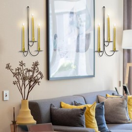 AHUONEL Wall Candle Holder Wall Candle Sconces Set of 2, Black Wall Candle Stick Holder Scones for Wall Decor, Hanging Metal Candle Holders for Living Room, Farmhouse, Fireplace, Wedding, 15.7"×5"×3"