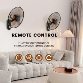 AZOUTDOOR Wall Mount Fan with Remote Control Wall Mounted Oscillating Fan with 3 Speed Settings,16 Inch Adjustable Tilt and Timing for Bedroom,Gold 2 Pack