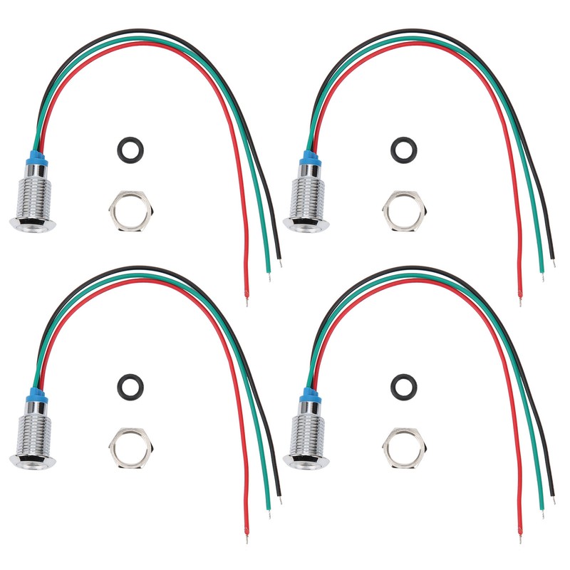 4 Sets PreWired Round LEDs Waterproof Dustproof 2-Color Common Cathode