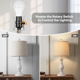 QiMH Farmhouse Table Lamp Set of 2, Rustic Table Lamps for Living Room, Vintage Nightstand Lamp with Rotary Switch, Beside Lamps for Bedroom, Traditional Table Lamps with Linen Shade, Antique White