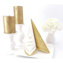 50 Birthday Napkins Fabric-Like 40 x 40 cm Happy Years, Colour: Gold, Years: 70